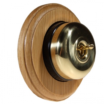 1 Gang 2 Way Light Oak, Polished Brass Dome Period Switch